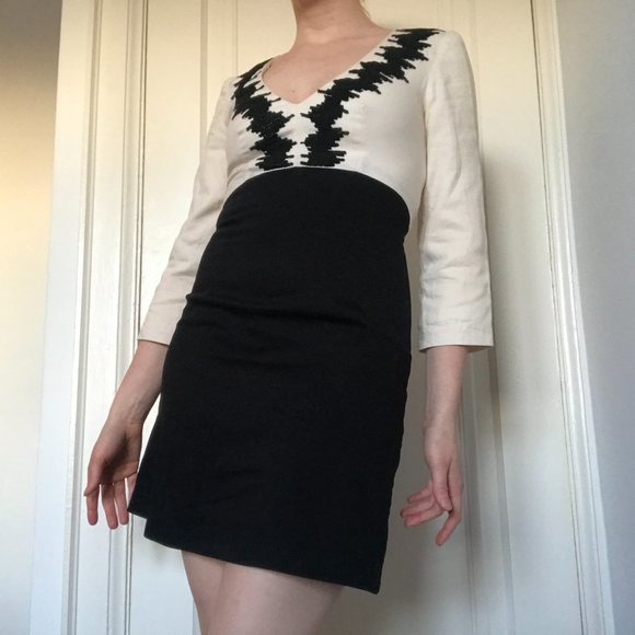 French Connection Black and Cream Dress - Picture 2 of 6